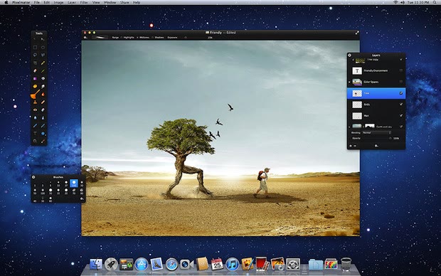 Enrico's shared screen: an image editor on a Mac desktop, open on a desert scene